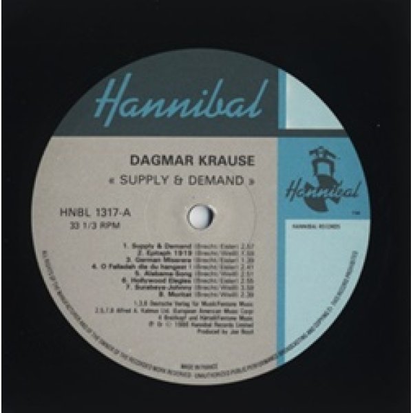 ダグマー・クラウゼ：DAGMAR KRAUSE / SUPPLY & DEMAND  SONGS BY BRECHT / WEILL & EISLER 【LP】UK盤 ORG.