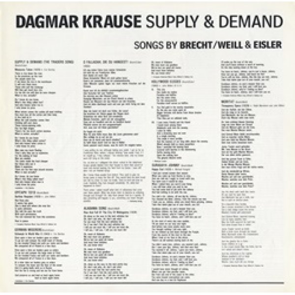 ダグマー・クラウゼ：DAGMAR KRAUSE / SUPPLY & DEMAND  SONGS BY BRECHT / WEILL & EISLER 【LP】UK盤 ORG.