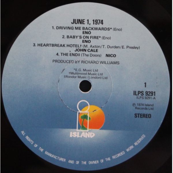 ケビン・エアーズ ジョン・ケール イーノ ニコ：KEVIN AYERS - JOHN CALE - ENO - NICO / JUNE 1, 1974 【LP】 UK ISLAND