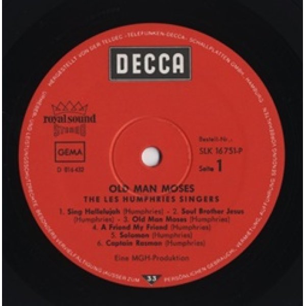 ザ・レス・ハンフリーズ・シンガーズ：THE LES HUMPHRIES SINGERS / OLD MAN MOSES【LP】ドイツ盤　DECCA