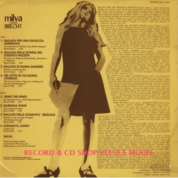 ミルバ：MILVA / MILVA CANTA BRECHT 【LP】 ドイツ盤 RICORDI